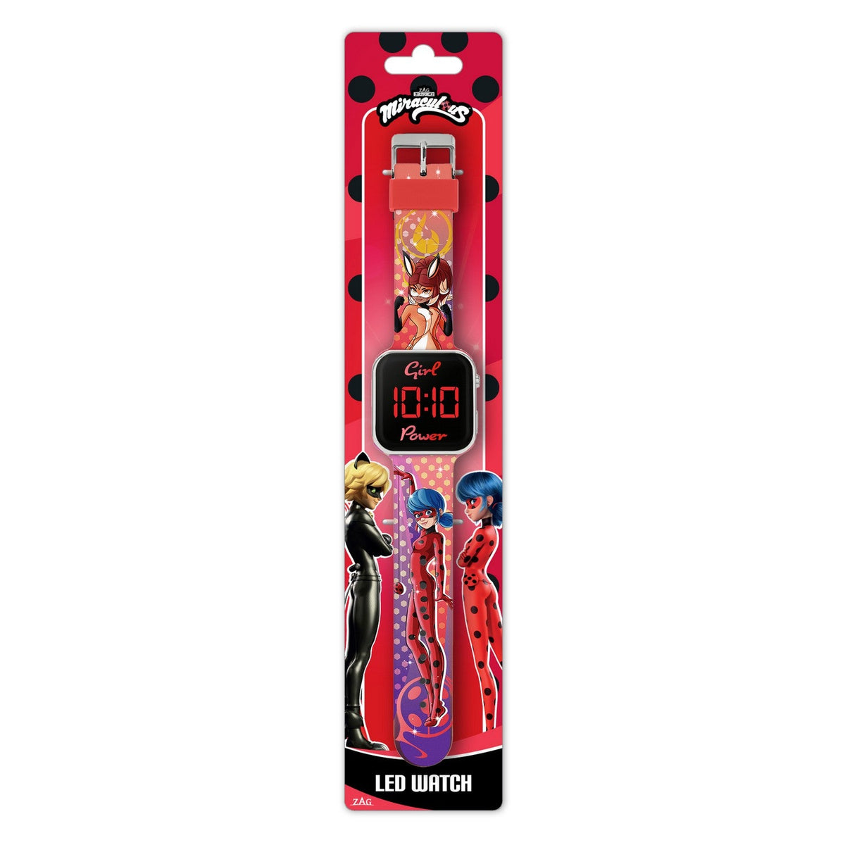 Kids Film And Cartoon Lady Bug Miraculous Ladybug Printed Strap Led Red Watch MRC4024