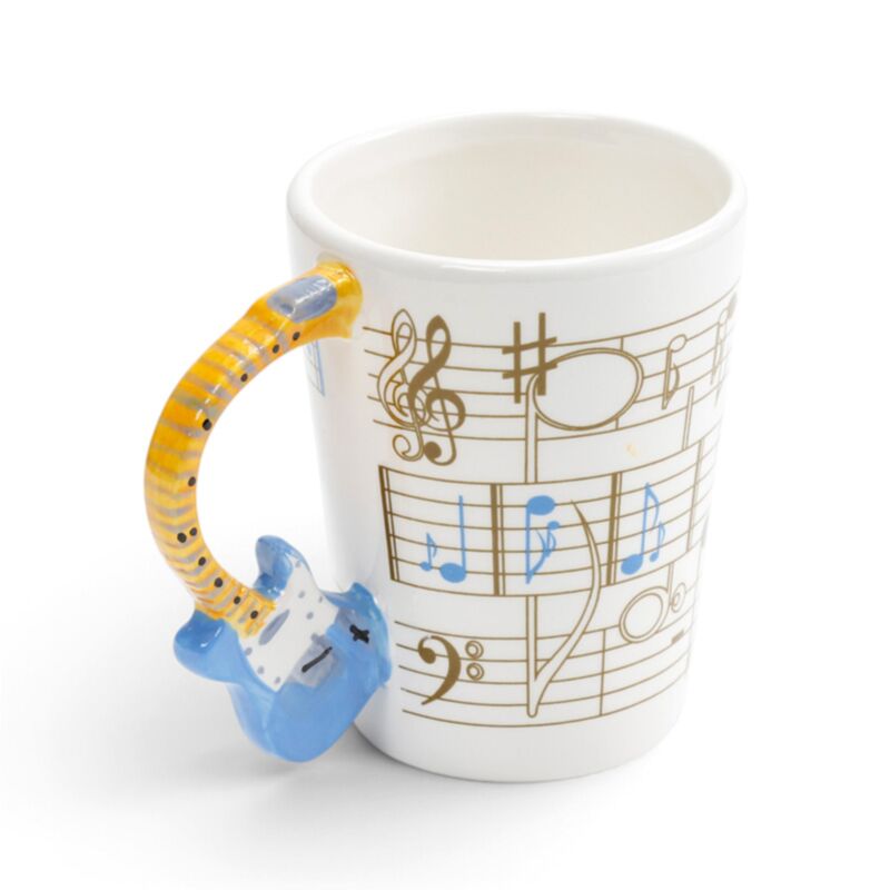 Guitar with Sheet Music Decal Ceramic Shaped Handle Mug MUG104
