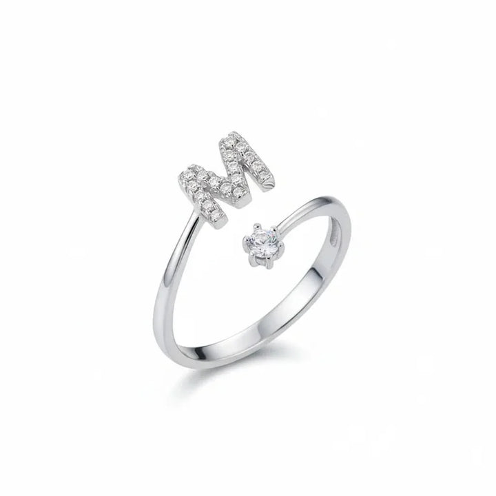Diamond Initial Letter Silver Ring