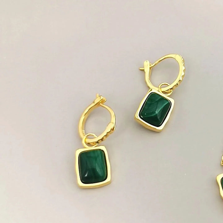 Malachite Green Lucky Gold Detachable Hoop Earrings