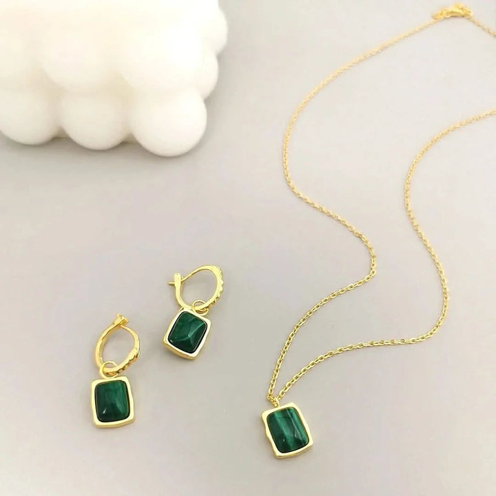 Malachite Green Lucky Gold Detachable Hoop Earrings