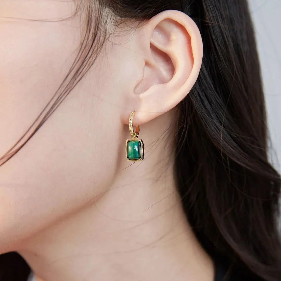 Malachite Green Lucky Gold Detachable Hoop Earrings