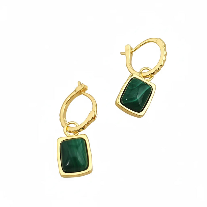 Malachite Green Lucky Gold Detachable Hoop Earrings