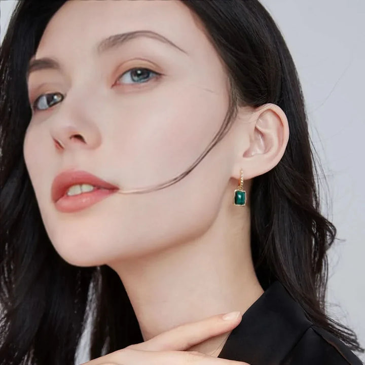 Malachite Green Lucky Gold Detachable Hoop Earrings