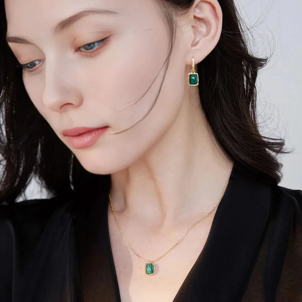 Malachite Green Lucky Gold Detachable Hoop Earrings