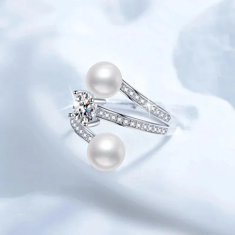 Moissanite Diamond Pearls Ring