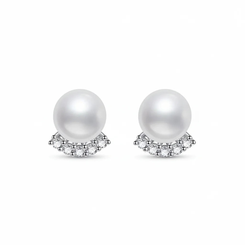 Moissanite Freshwater Pearl Silver Stud Earrings