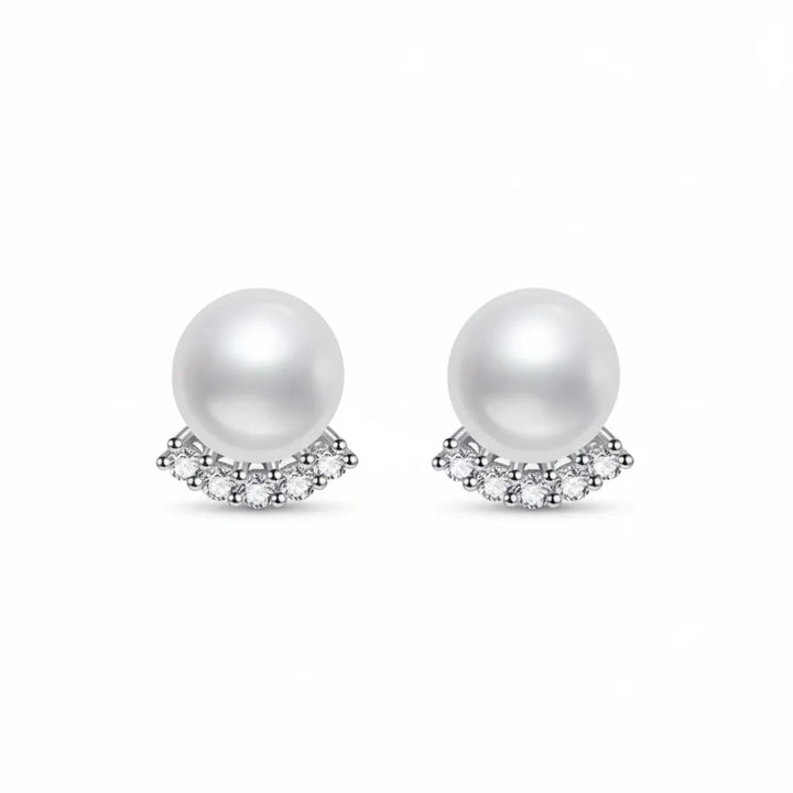 Moissanite Freshwater Pearl Silver Stud Earrings