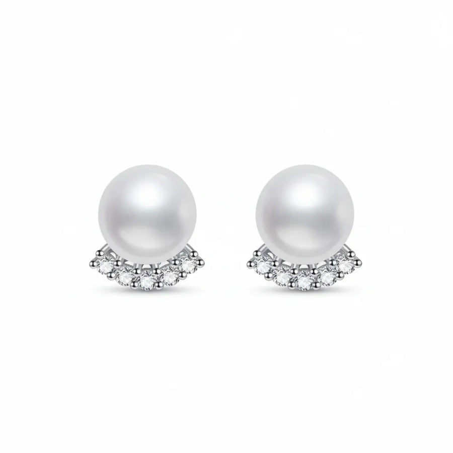 Moissanite Freshwater Pearl Silver Stud Earrings