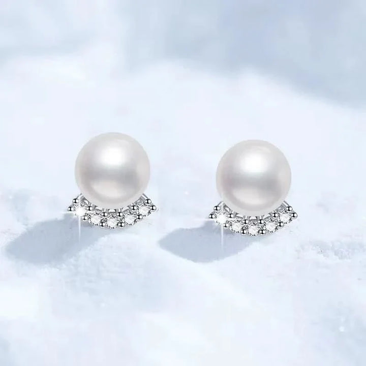 Moissanite Freshwater Pearl Silver Stud Earrings