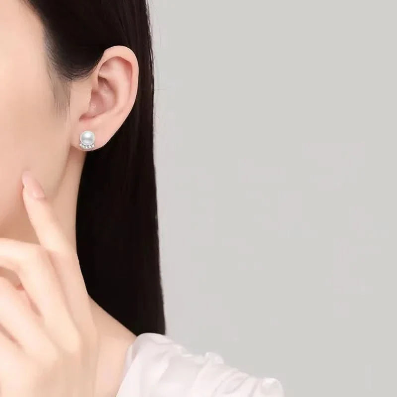 Moissanite Freshwater Pearl Silver Stud Earrings