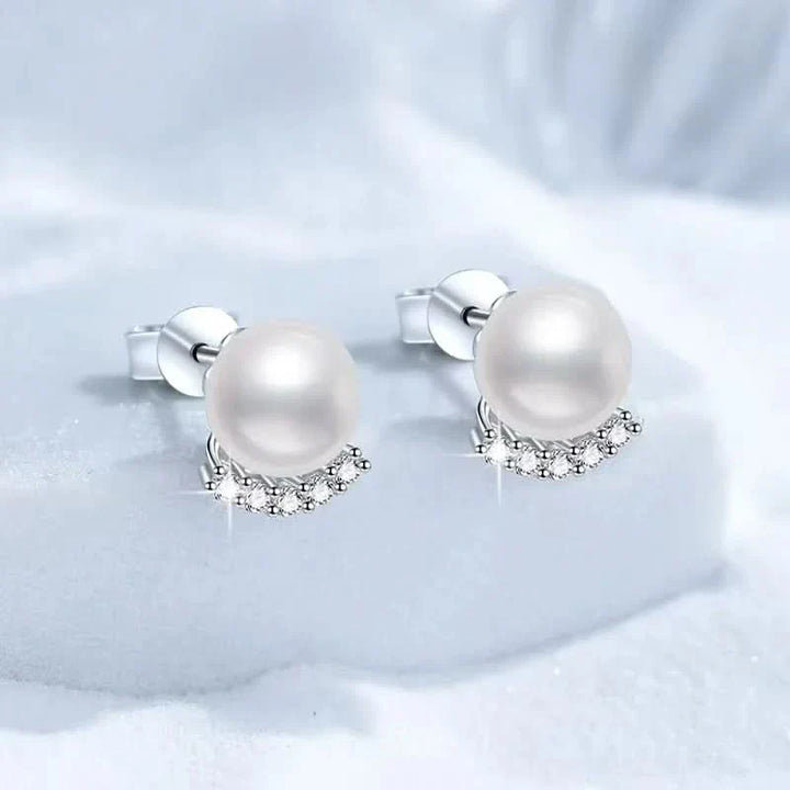 Moissanite Freshwater Pearl Silver Stud Earrings