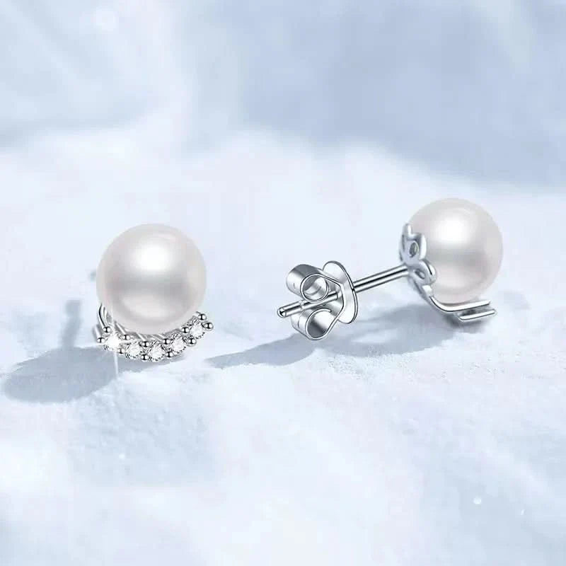 Moissanite Freshwater Pearl Silver Stud Earrings