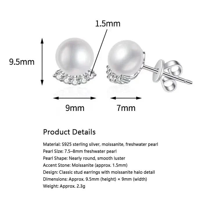 Moissanite Freshwater Pearl Silver Stud Earrings