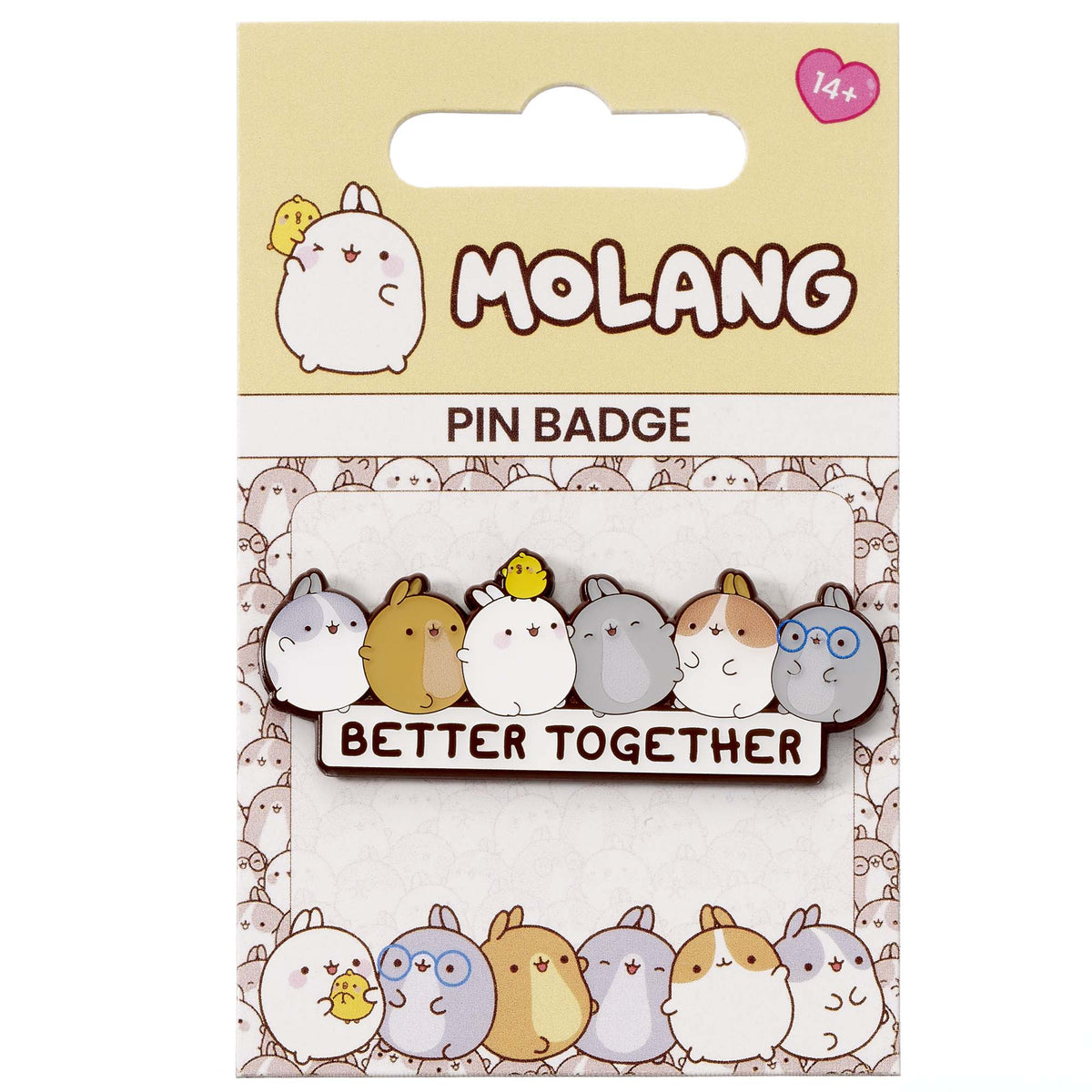 Molang pin badge set with 'Better Together' text on packaging
