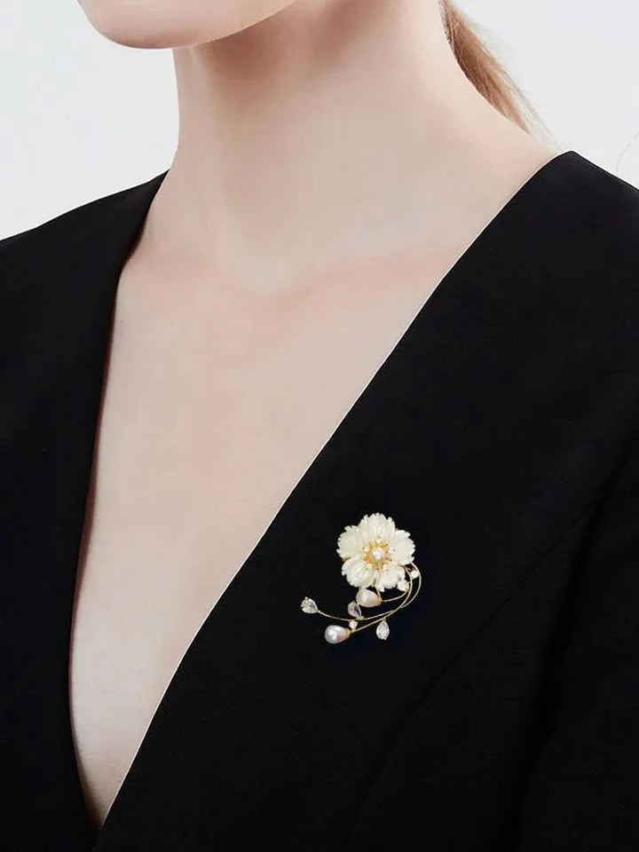 Mother Shell Floral Pearl Brooch