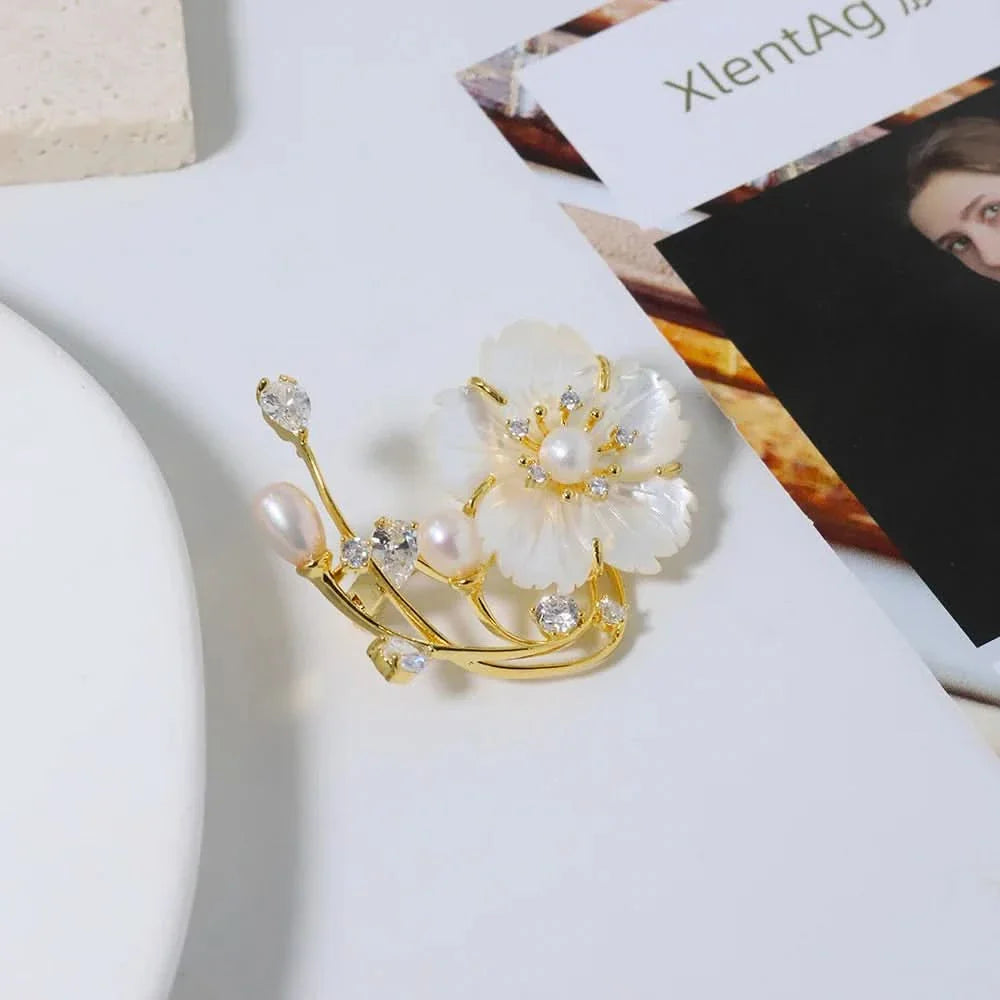 Mother Shell Floral Pearl Brooch