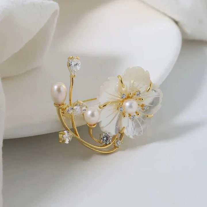 Mother Shell Floral Pearl Brooch