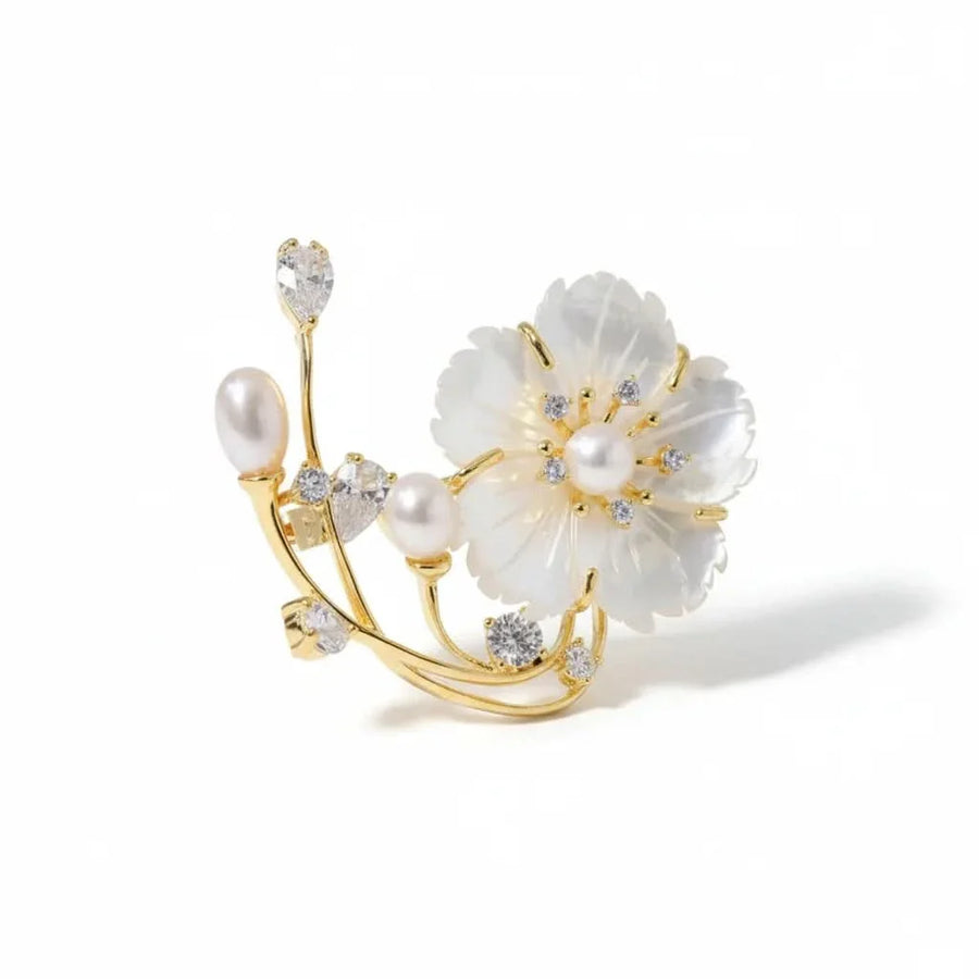 Mother Shell Floral Pearl Brooch