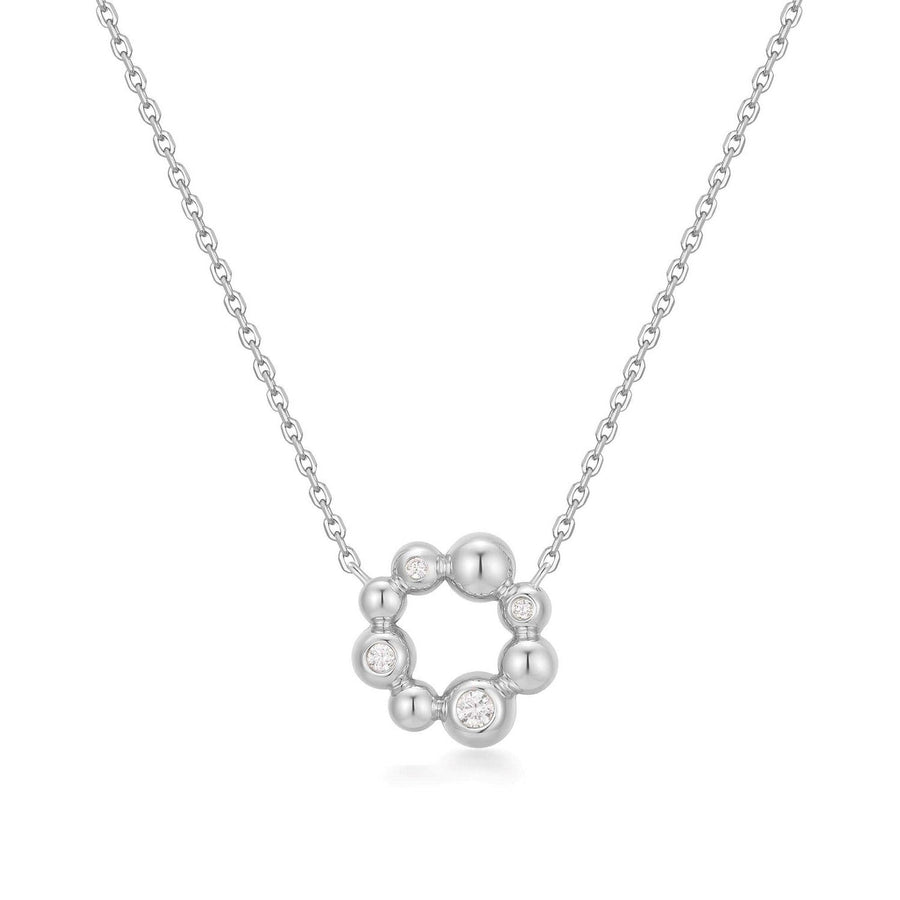 Silver Asymmetric Beaded Circle Necklace N066-03H