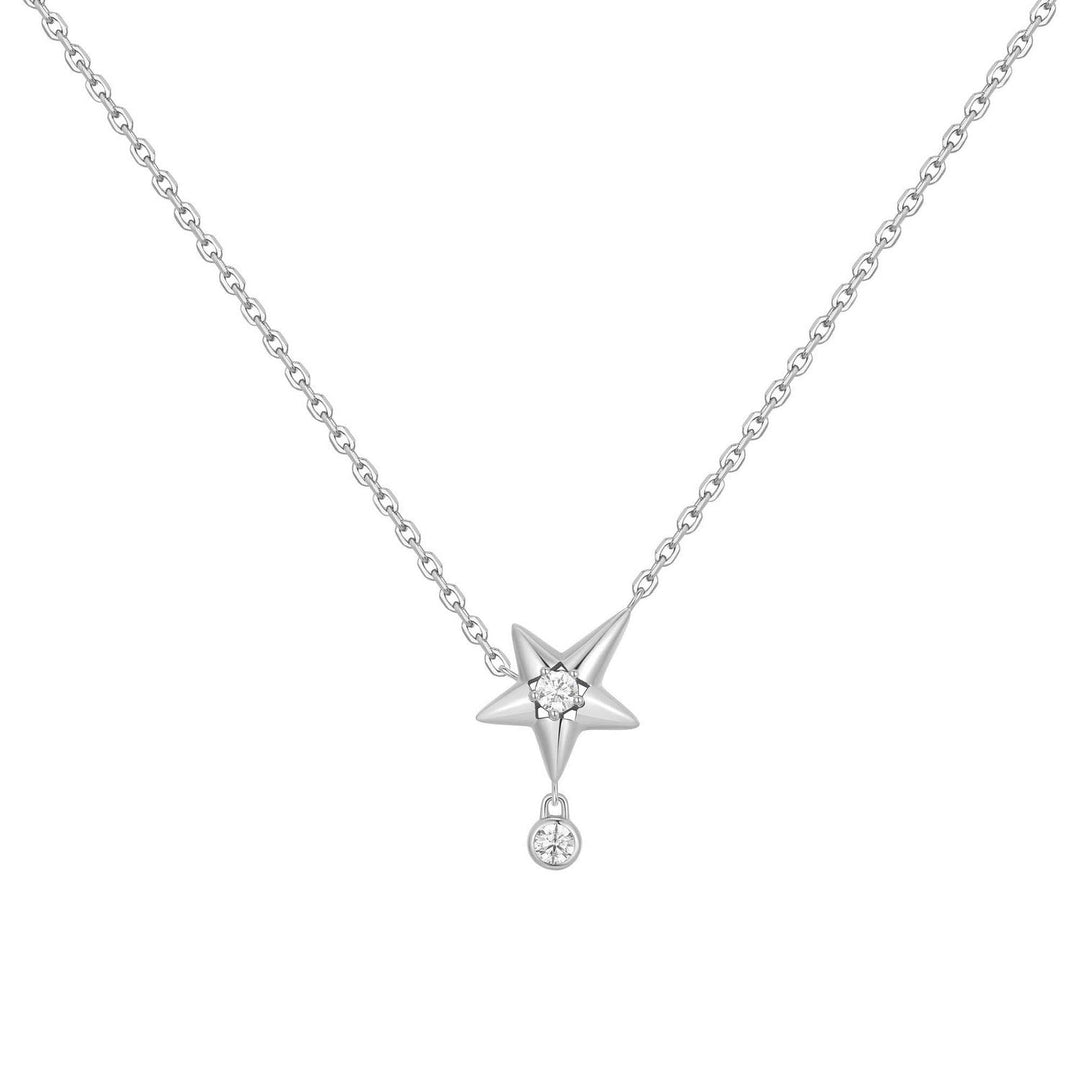 Silver Sparkling Star Drop Necklace N066-04H