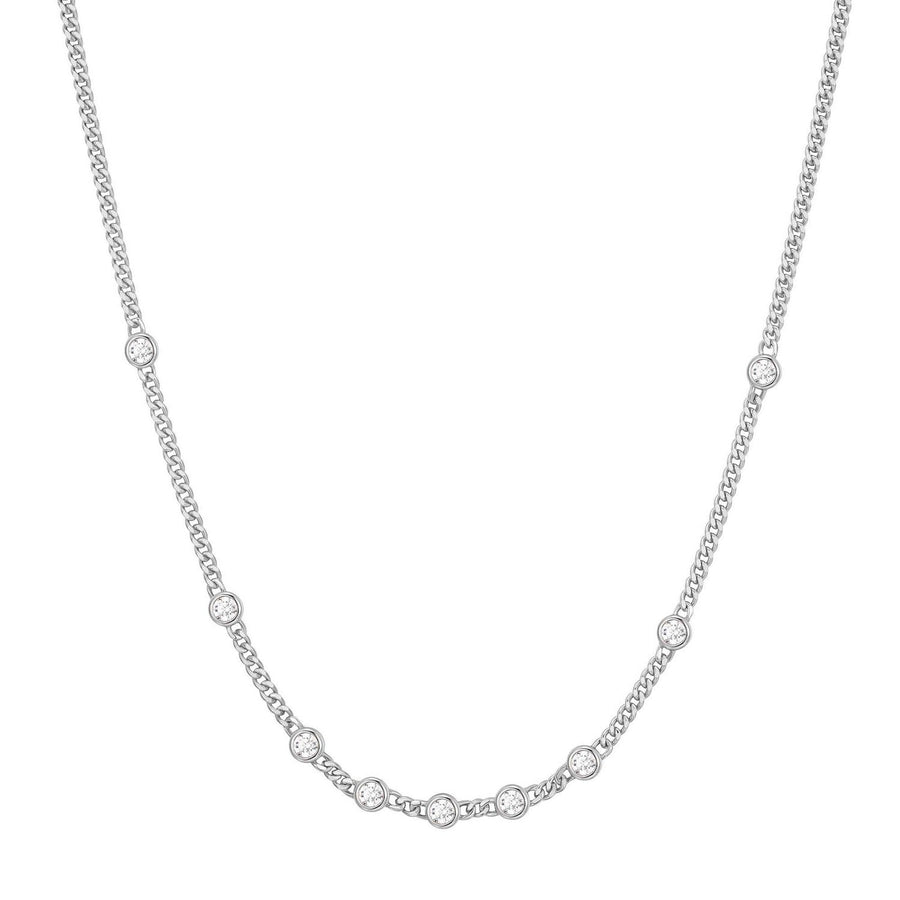 Silver Multi Station Round Stone Chain Necklace N066-05H