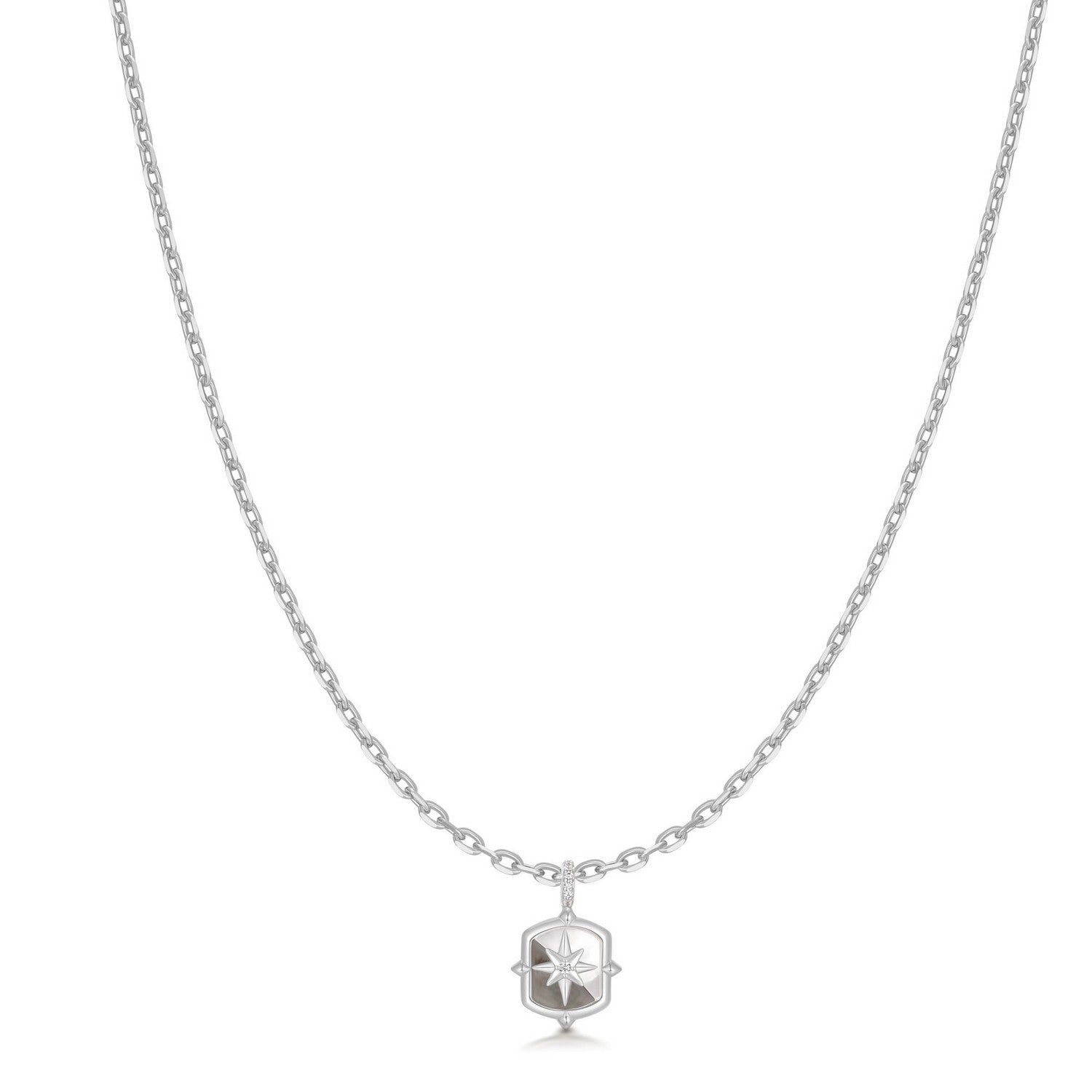 Silver Colour-Block Mother of Pearl Star Necklace N067-05H