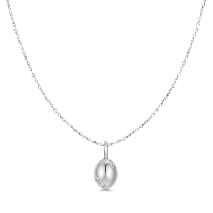 Silver Floral Oval Pendent Necklace N068-03H