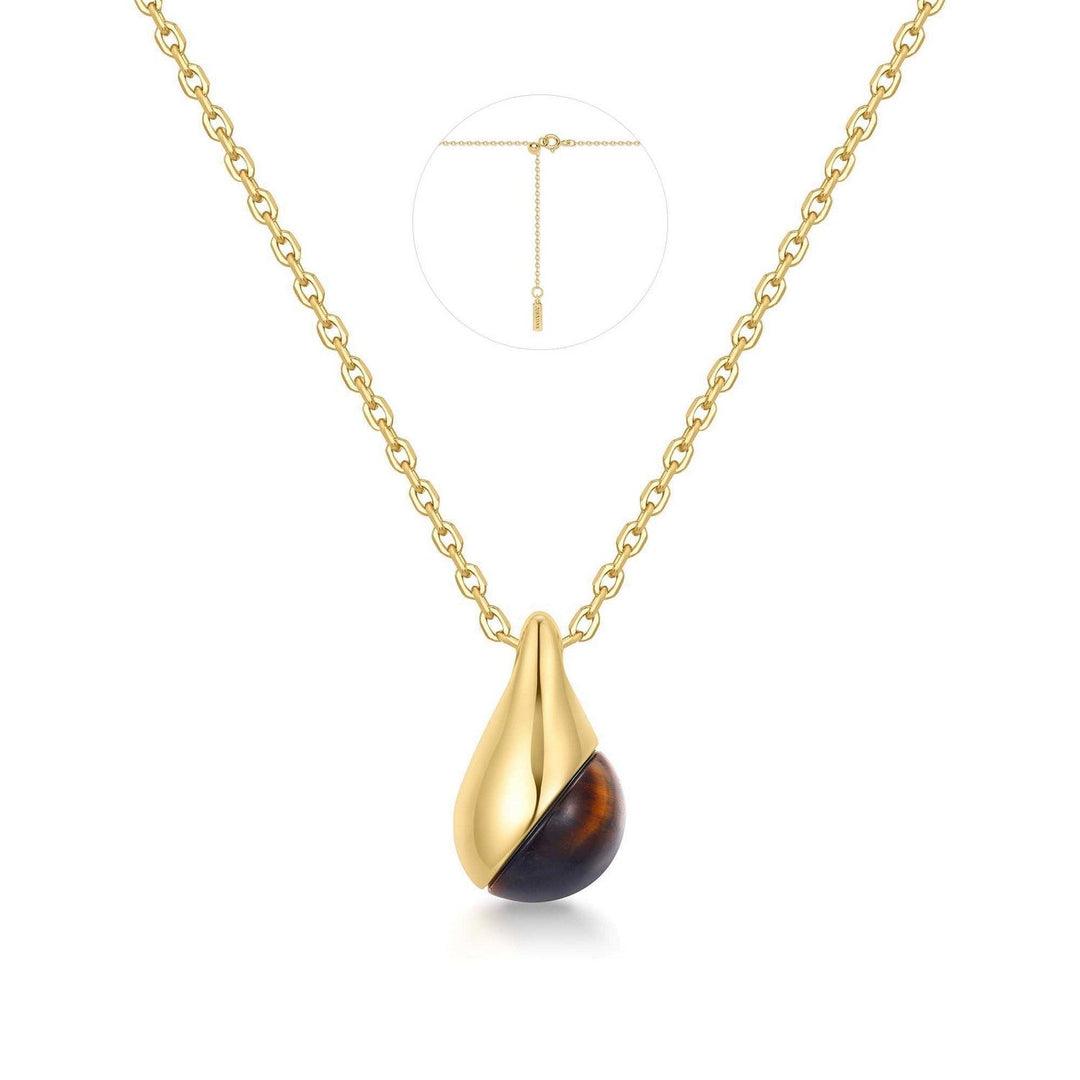 Gold Tiger Eye Droplet Pendant Necklace N068-05G