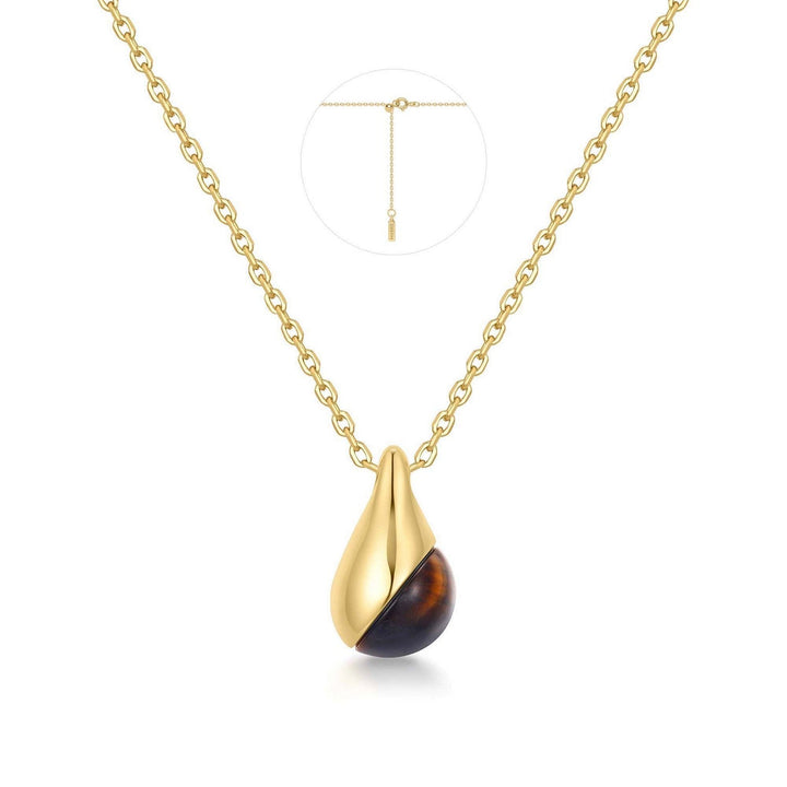 Gold Tiger Eye Droplet Pendant Necklace N068-05G