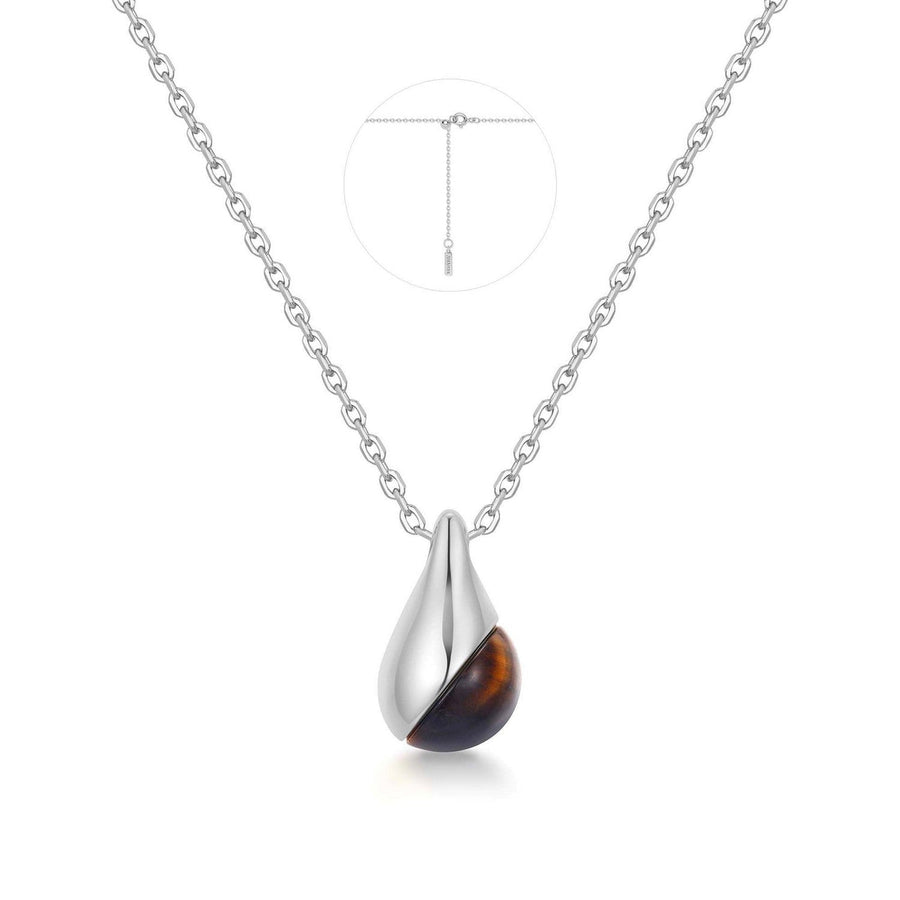 Silver Tiger Eye Droplet Pendant Necklace N068-05H