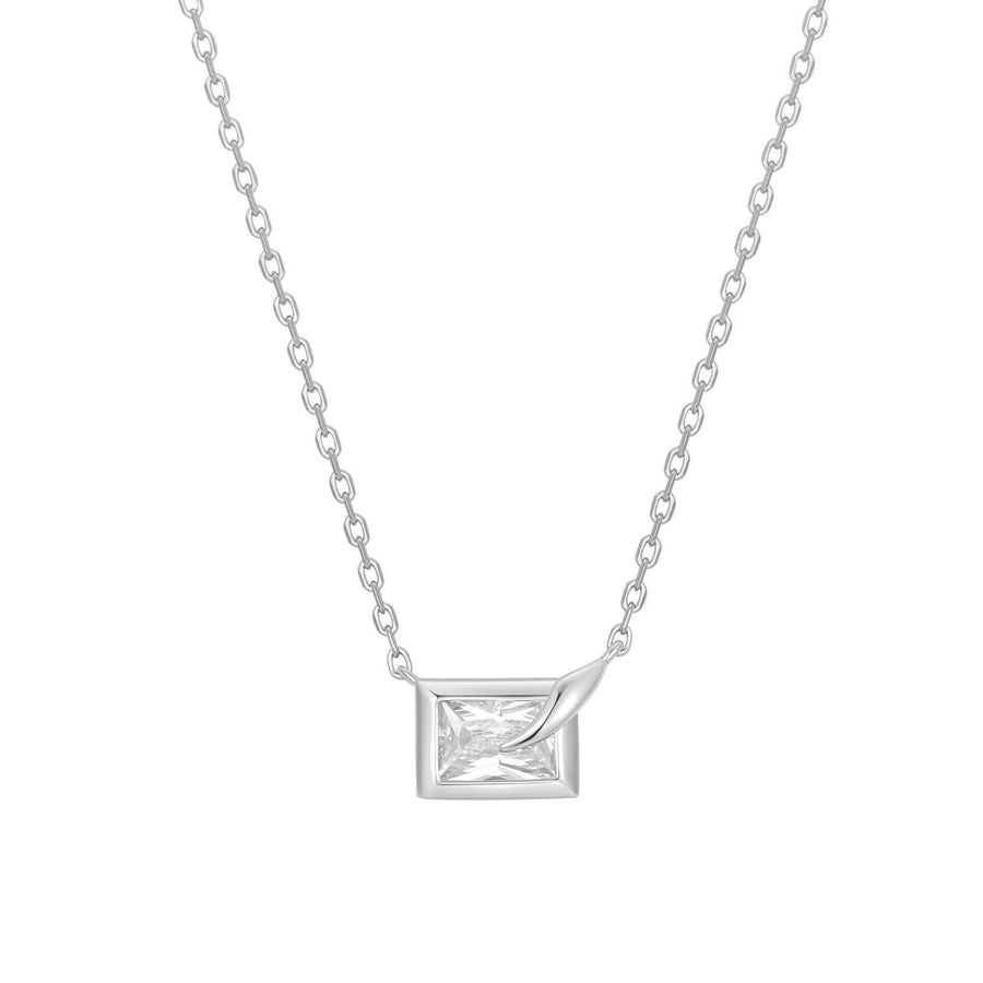 Silver Sparkling Bezel-Set Cube Necklace N069-01H