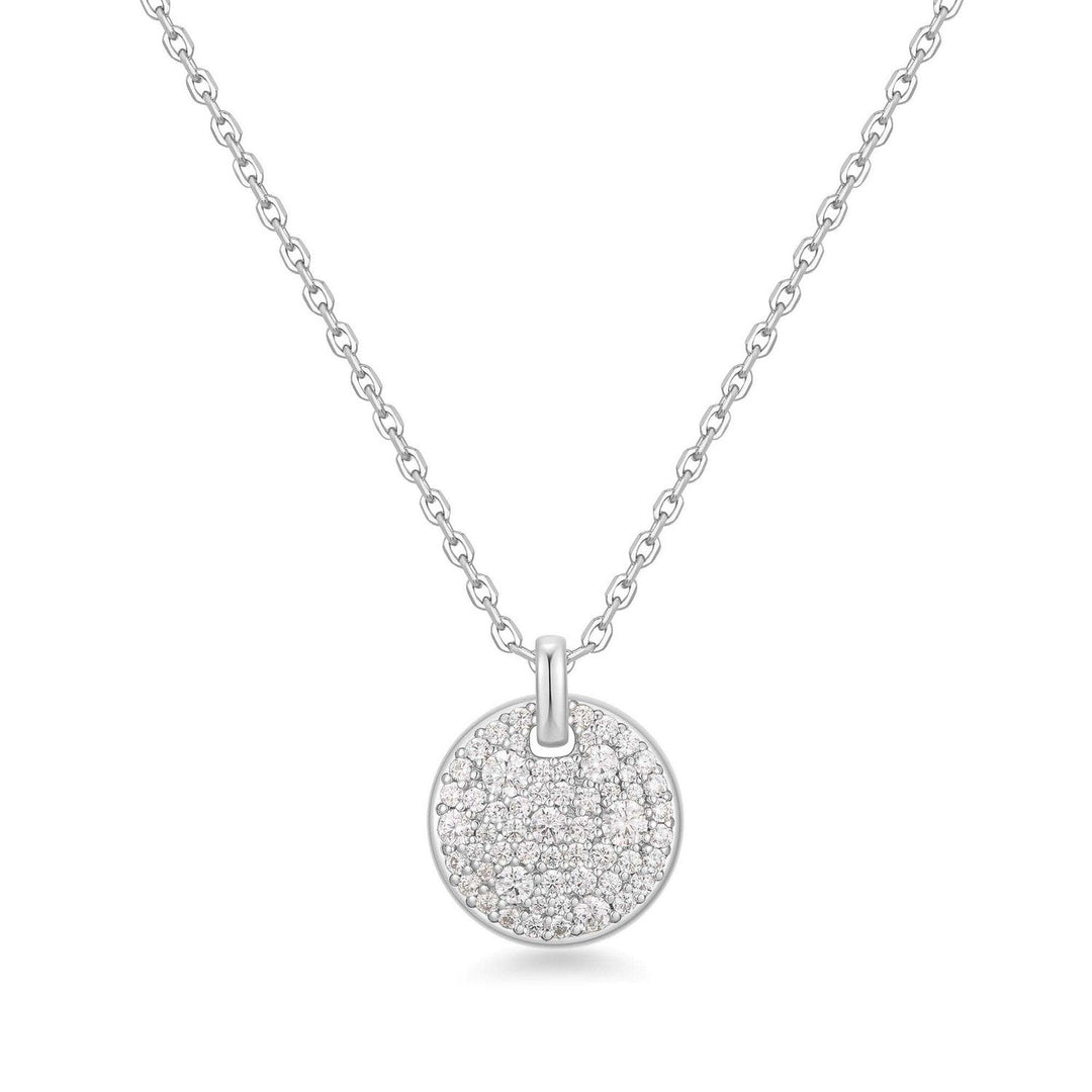 Silver Large Pavé Disc Necklace N069-04H