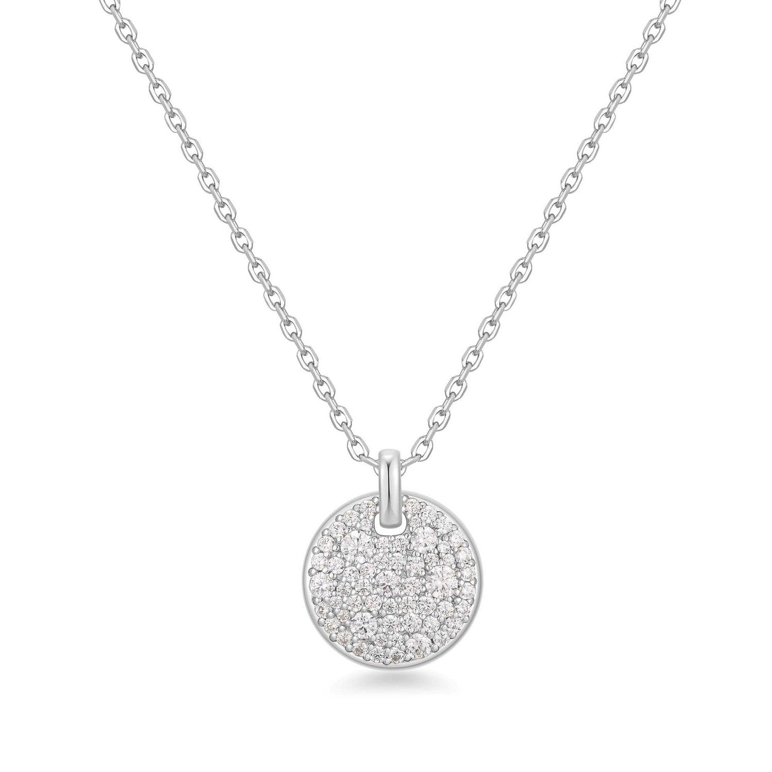 Silver Large Pavé Disc Necklace N069-04H
