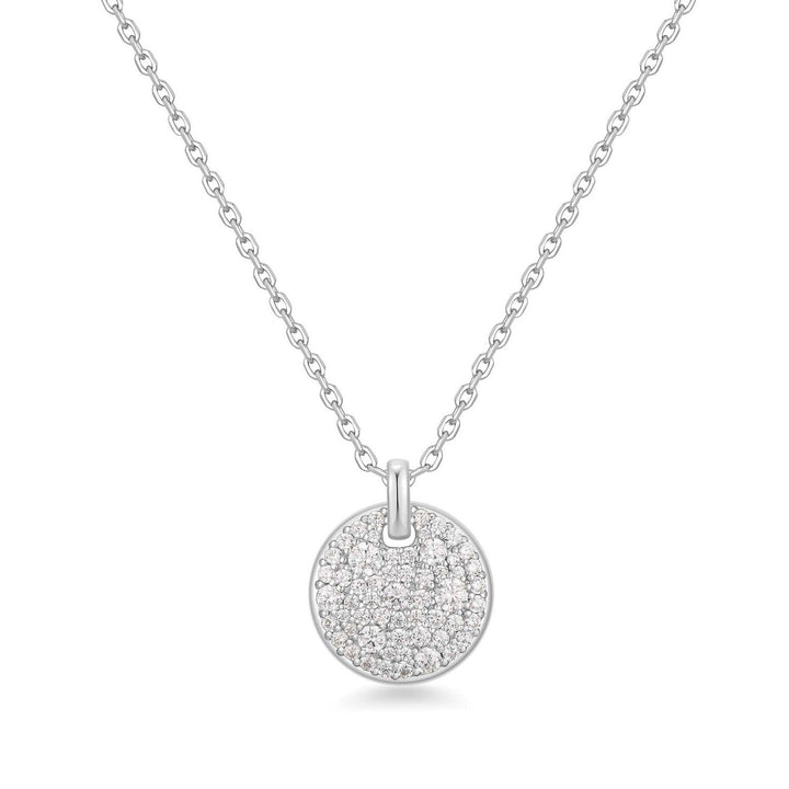 Silver Large Pavé Disc Necklace N069-04H
