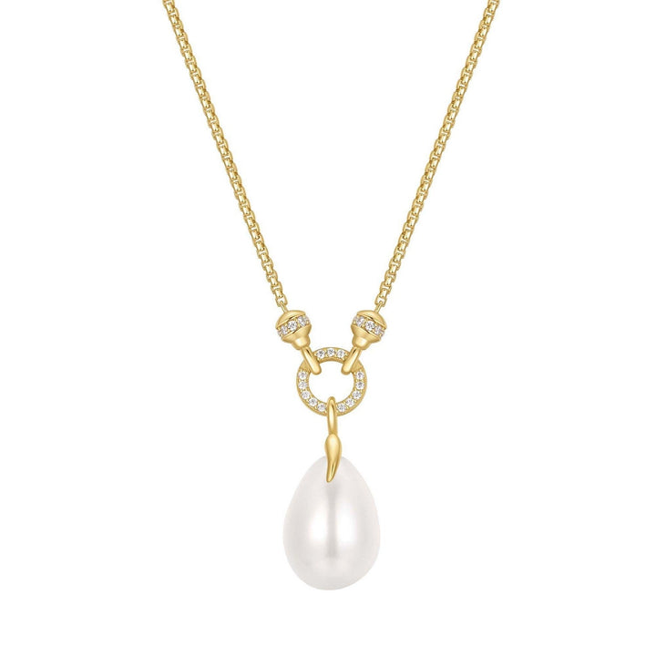 Gold Linked Shell Pearl Drop Pendant Necklace N069-05G