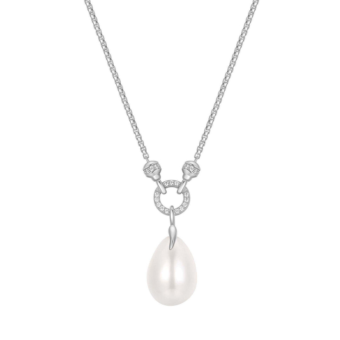 Silver Linked Shell Pearl Drop Pendant Necklace N069-05H