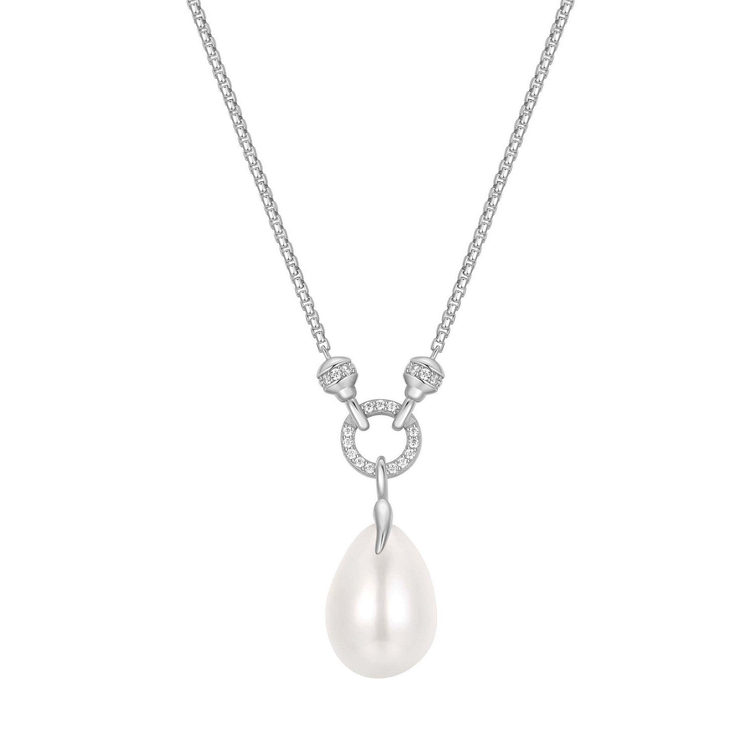 Silver Linked Shell Pearl Drop Pendant Necklace N069-05H
