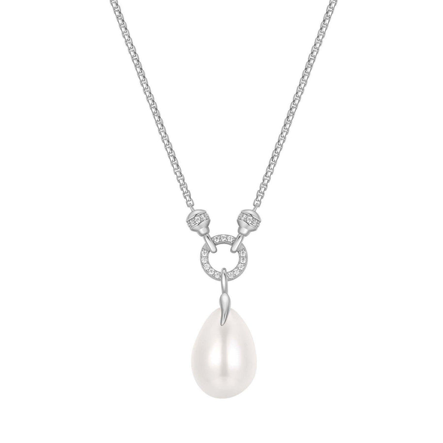Silver Linked Shell Pearl Drop Pendant Necklace N069-05H