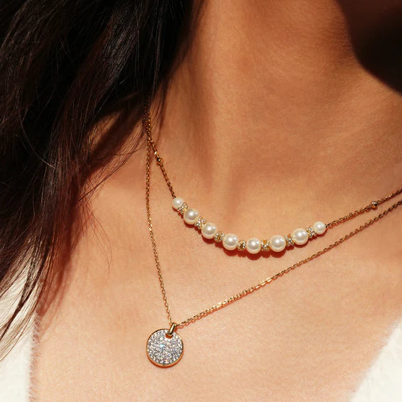 Gold Sparkling Braided Shell Pearl Necklace N069-06G