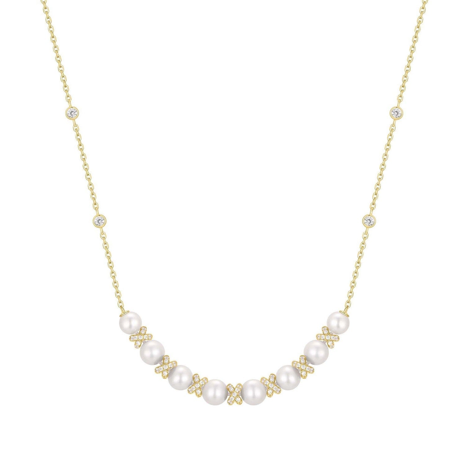 Gold Sparkling Braided Shell Pearl Necklace N069-06G