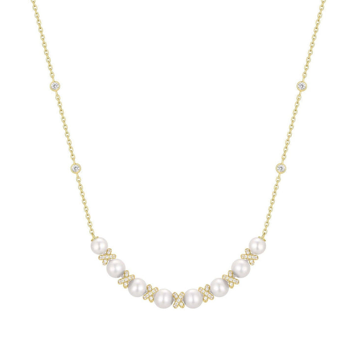 Gold Sparkling Braided Shell Pearl Necklace N069-06G