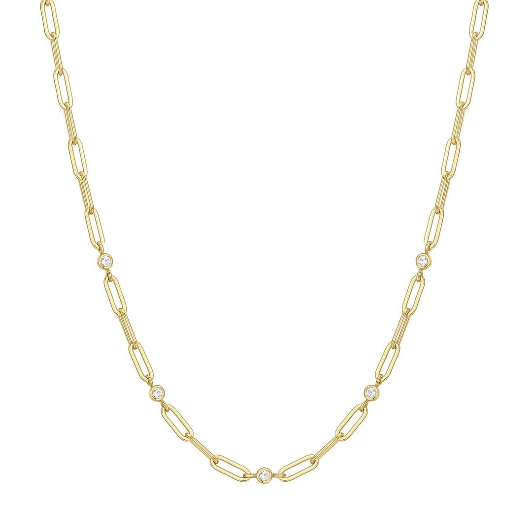 Gold Bezel Station Paper Clip Chain Necklace N069-07G