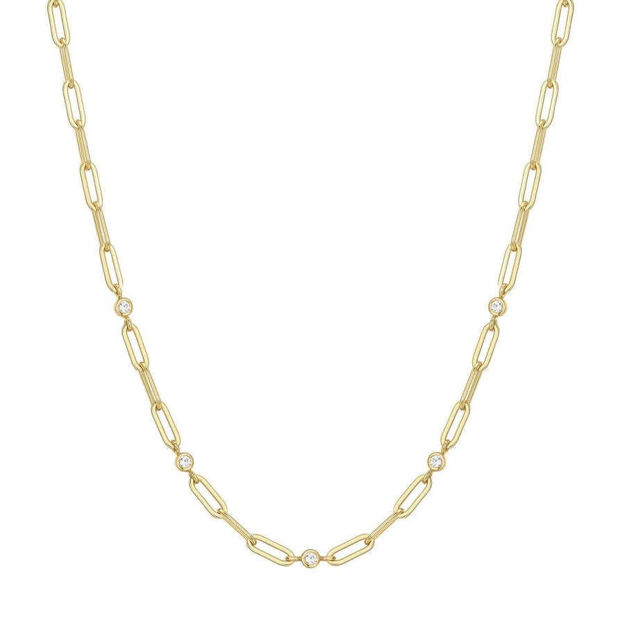 Gold Bezel Station Paper Clip Chain Necklace N069-07G