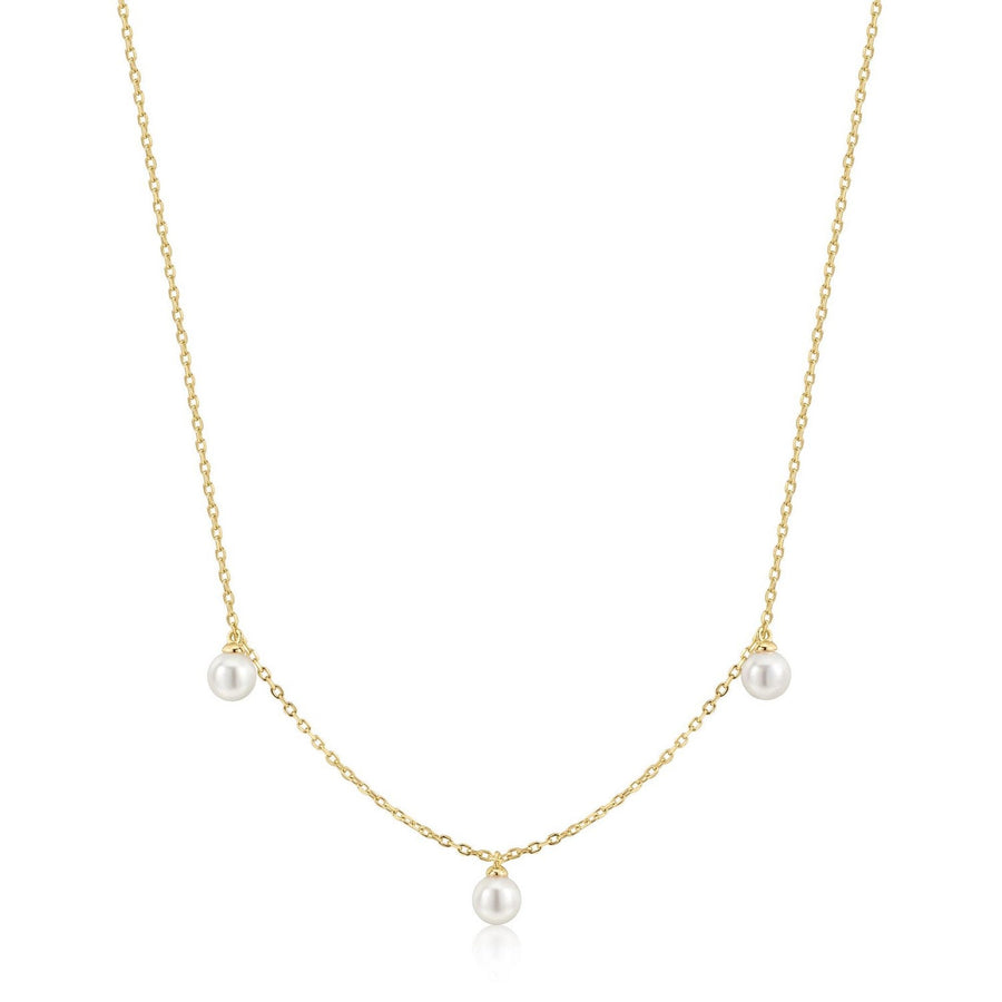 Gold Triple Shell Pearl Station Necklace N071-04G
