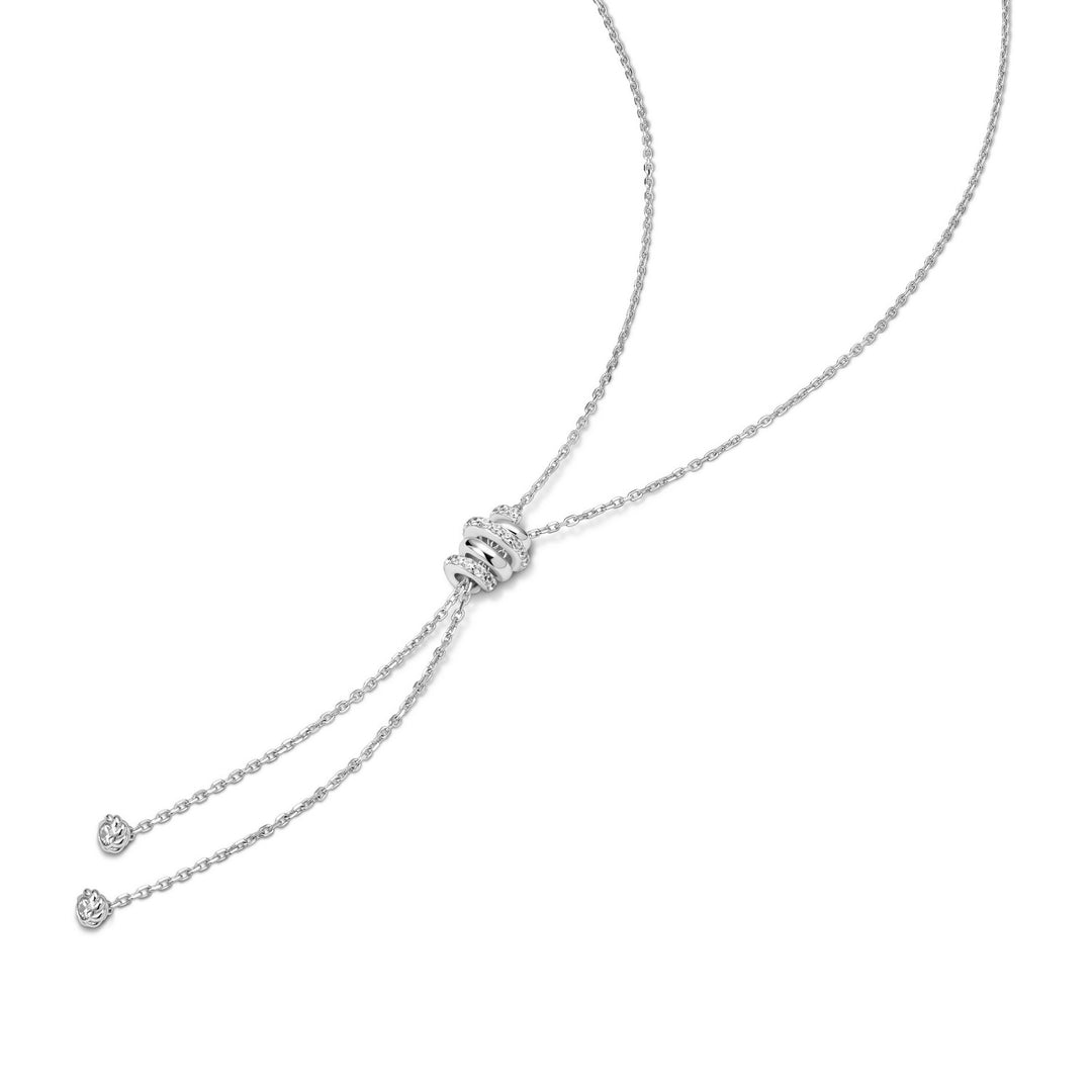 Silver necklace with a clasp on a white background