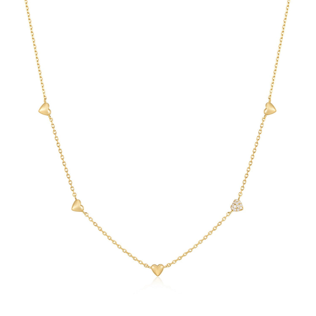 Ania Haie Gold Pavé Puffed Heart Station Necklace N074-05G