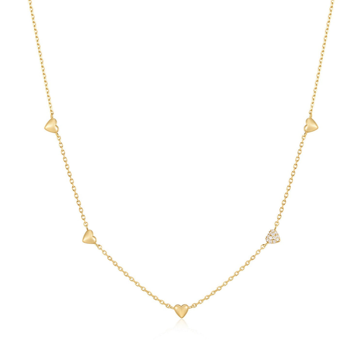 Ania Haie Gold Pavé Puffed Heart Station Necklace N074-05G