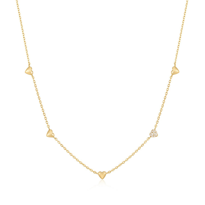 Ania Haie Gold Pavé Puffed Heart Station Necklace N074-05G
