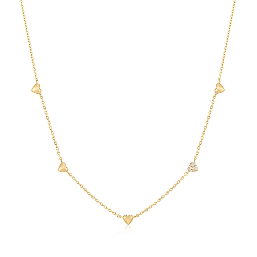 Ania Haie Gold Pavé Puffed Heart Station Necklace N074-05G